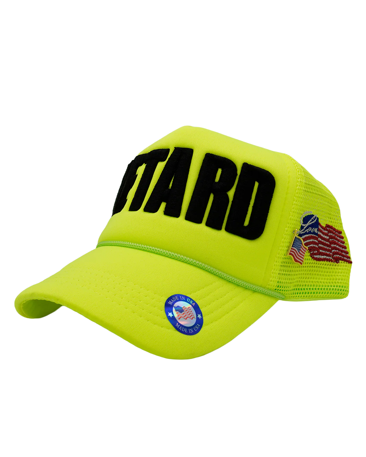 Neon yellow Fujimoto hat sometimes called the Retard Hat side view